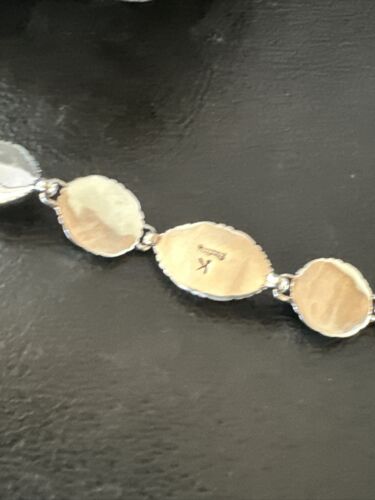 White Buffalo Turquoise 8-Stone Navajo Sterling Silver Link Bracelet 8" | Handmade | 16379