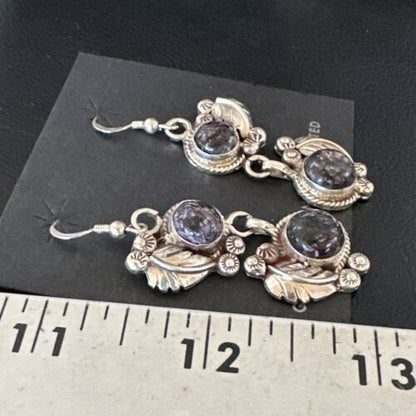 Navajo Purple Sugilite Dangle Earrings | Sterling Silver | 2" | Authentic Native American Handmade | 15693