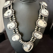 Handmade Navajo White Buffalo Turquoise Choker Necklace | Sterling Silver | 15409