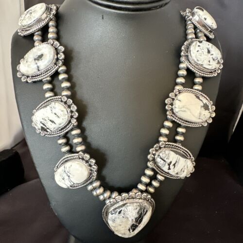 Handmade Navajo White Buffalo Turquoise Choker Necklace | Sterling Silver | 15409