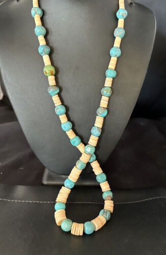 Santo Domingo Blue Nugget Turquoise Necklace | Sterling Silver | 28" | Authentic Native American Handmade | 15292