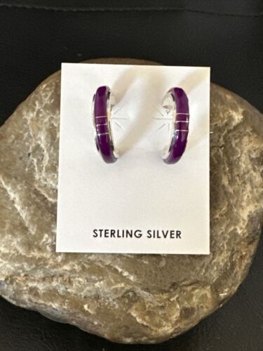 Navajo Purple Sugilite Inlay Earrings | Sterling Silver | 0.25" | 16745