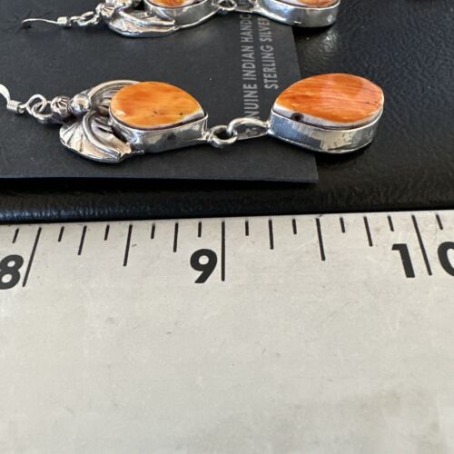 Navajo Orange Spiny Oyster Dangle Earrings | Sterling Silver | 1.5" | Authentic Native American Handmade | 16570