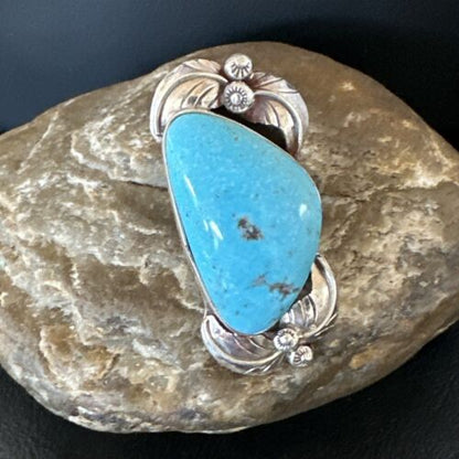 Women's Blue Kingman Turquoise Ring | Navajo Sterling Silver | Sz 7 | Authentic Native American Handmade | 15662