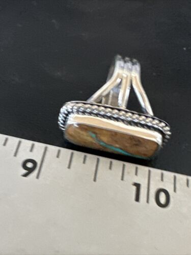 Navajo Ribbon Boulder Green Turquoise Ring | Sterling Silver | Sz 8.5 | Authentic Native American Handmade | 16386