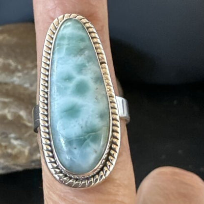 Navajo Blue Larimar Ring | Sterling Silver | Sz 7 | Authentic Native American Handmade | 17654