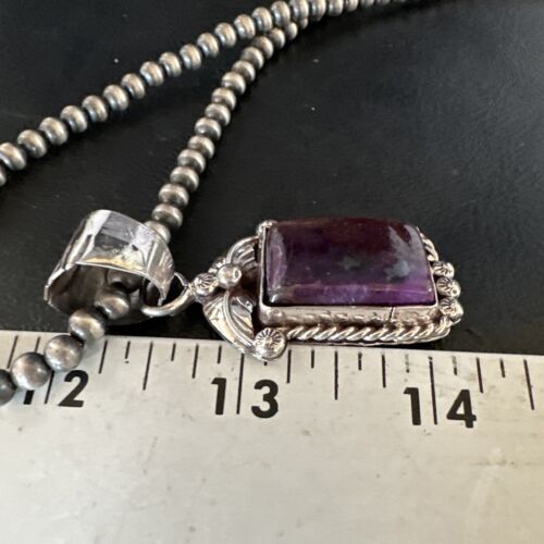 Navajo Pearls Purple Sugilite Pendant Necklace | Sterling Silver Beads | Authentic Native American Handmade | 15378