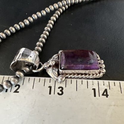 Navajo Pearls Purple Sugilite Pendant Necklace | Sterling Silver Beads | Authentic Native American Handmade | 15378