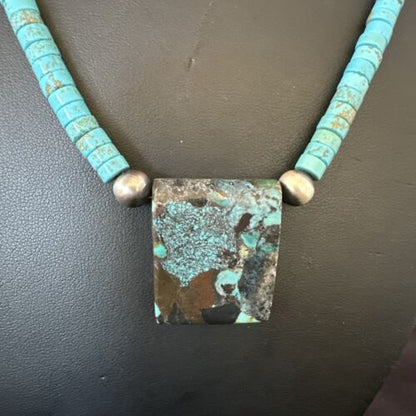 Navajo SpiderWeb Turquoise Heishi Pearls Necklace | Sterling Silver | 20" | Authentic Native American Handmade | 17094