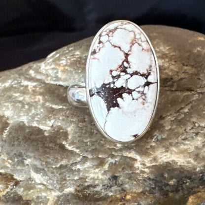 Men's and Women's Wild Horse Turquoise Ring | Navajo Sterling Silver | Sz 8 | Authentic Native American Handmade | 17280