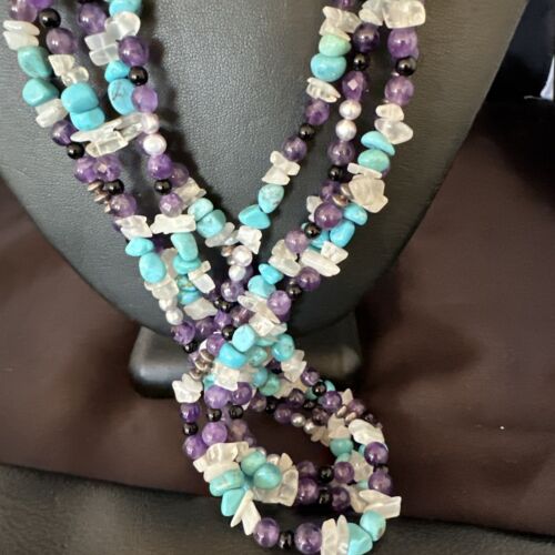 Purple Amethyst Blue Turquoise Necklace | Sterling Silver | Authentic Native American Handmade | 17506