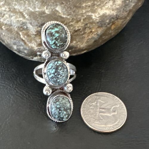 Navajo Blue Spiderweb Turquoise Multi-Stone Ring | Authentic Native American Sterling Silver | Sz 10 | 16712