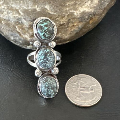 Navajo Blue Spiderweb Turquoise Multi-Stone Ring | Authentic Native American Sterling Silver | Sz 10 | 16712