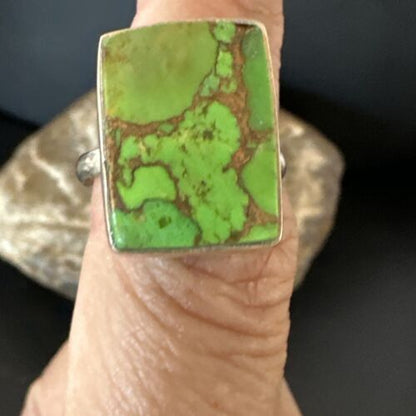Adjustable Navajo Green Mojave Turquoise Ring | Sterling Silver | Sz 10 | Authentic Native American Handmade | 15698