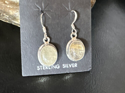 Navajo White Moonstone Dangle Earrings | Sterling Silver | Authentic Native American Handmade | 15311