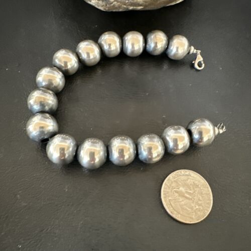Navajo Pearl Round Beads Bracelet | 14mm | 8" | Sterling Silver | Authentic Native American Handmade | 17166