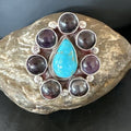 Navajo Cluster Blue Kingman Turquoise Sugilite Ring | Authentic Native American Sterling Silver | Multi-Stone | Sz 7 | 16772