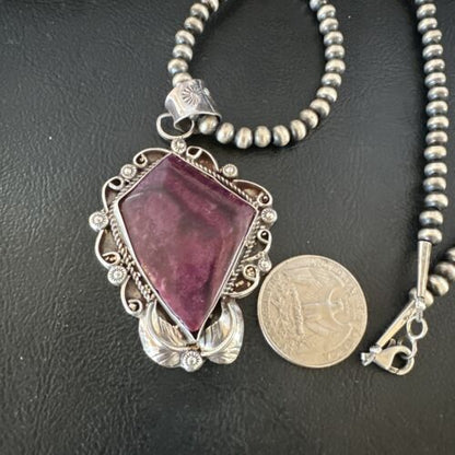 Navajo Purple Spiny Oyster Pendant Necklace | Sterling Silver | Authentic Native American Handmade | 15619