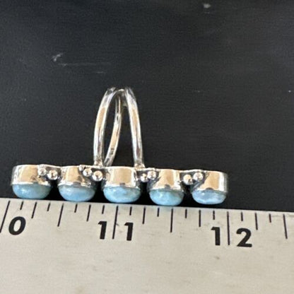 Navajo Blue Larimar Cluster Ring | Authentic Native American Sterling Silver | Multi-Stone | Sz 8 | 15932
