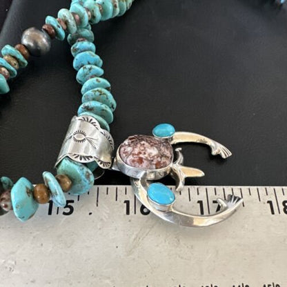 Navajo Sterling Silver Turquoise Wild Horse Naja Necklace Pendant | Authentic Native American Handmade | 16812