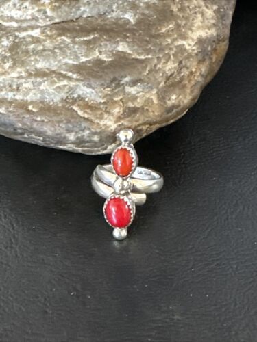 Navajo Red Coral and Multi-Stone Adjustable Ring | Authentic Native American Sterling Silver | Sz 6.5 | 15335