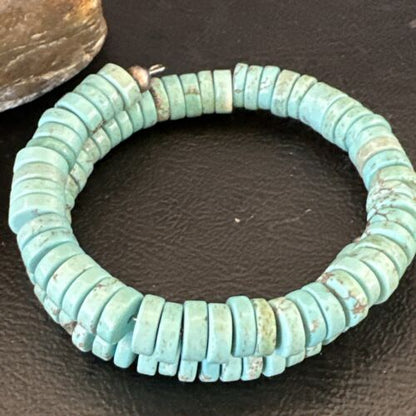 Navajo Turquoise Heishi Bracelet | Stainless Steel Memory Wire | Authentic Native American Handmade | 17610