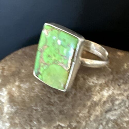 Adjustable Navajo Green Mojave Turquoise Ring | Sterling Silver | Sz 10 | Authentic Native American Handmade | 15698