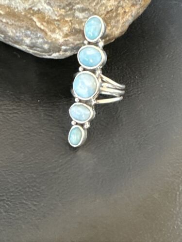 Navajo Blue Larimar Cluster Ring | Authentic Native American Sterling Silver | Multi-Stone | Sz 6.5 | 16161