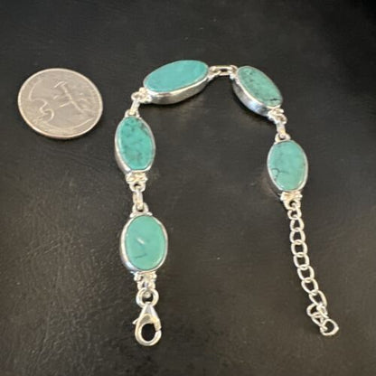 Navajo Blue Turquoise Link Bracelet | Sterling Silver | 8" | Authentic Native American Handmade | 15469