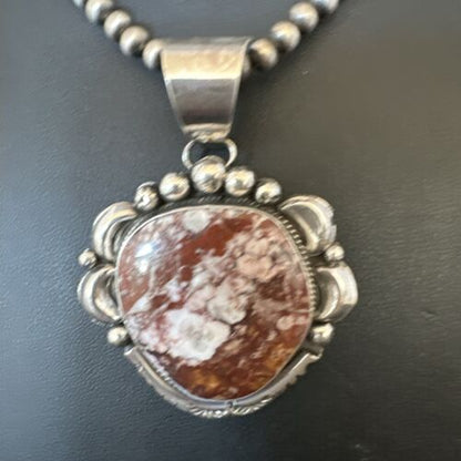 Navajo Wild Horse Turquoise Pendant Necklace | Sterling Silver | Authentic Native American Handmade | 17113