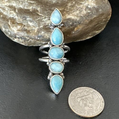 Navajo Blue Larimar Multi-Stone Ring | Authentic Native American Sterling Silver | Multi-Stone | Sz 8.5 | 15970