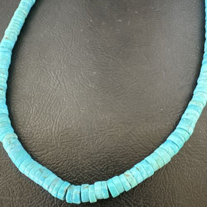 Robin's Egg Blue Turquoise Heishi Bead Necklace | 20" | Sterling Silver | 17374 - Masha USA