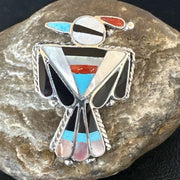Zuni Turquoise Onyx Peyote Bird Inlay Ring | Sterling Silver | Sz 7 | Authentic Native American Handmade | 15390