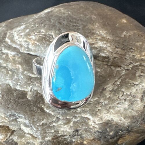 Navajo Blue Turquoise Ring | Sterling Silver | Sz 10 | Authentic Native American Handmade | 16580 - Masha USA