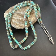 Navajo Blue Green Turquoise Heishi Bead Necklace | Sterling Silver | 6mm | Authentic Native American Handmade | 14359