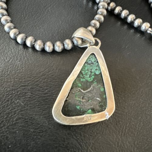 Men's Navajo Sterling Silver Necklace Pendant | Green Spiderweb Turquoise | Authentic Native American Handmade | 16215