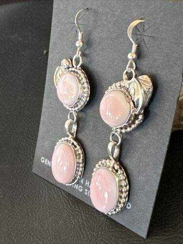 NWT Navajo Pink Conch Shell Dangle Earrings | Sterling Silver | Authentic Native American Handmade | 17217