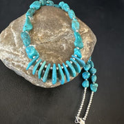 Navajo Blue Kingman Nugget Turquoise Necklace | Sterling Silver | 22" | Authentic Native American Handmade | 15534