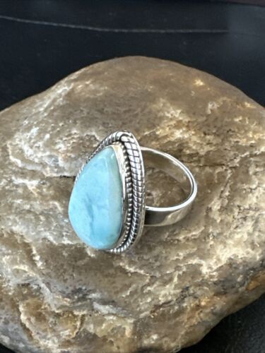 Navajo Blue Larimar Ring | Sterling Silver | Sz 9 | Authentic Native American Handmade | 17591 - Masha USA