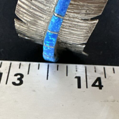Navajo Sterling Silver Bracelet with Blue Fire Opal Inlay | 7" | Authentic Native American Handmade | 15070