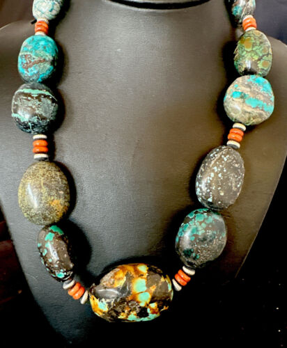 Men's Chunky Spiderweb Turquoise Necklace | Navajo Sterling Silver | Authentic Native American | 21" | 16236 Graduated
