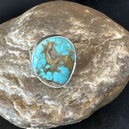 Navajo Blue Turquoise #8 Ring | Sterling Silver | Sz 9.5 | Authentic Native American Handmade | 14964
