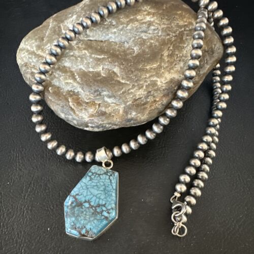 Men's Spiderweb Turquoise Pendant | Navajo Pearls Sterling Silver Necklace | Authentic Native American | 15532