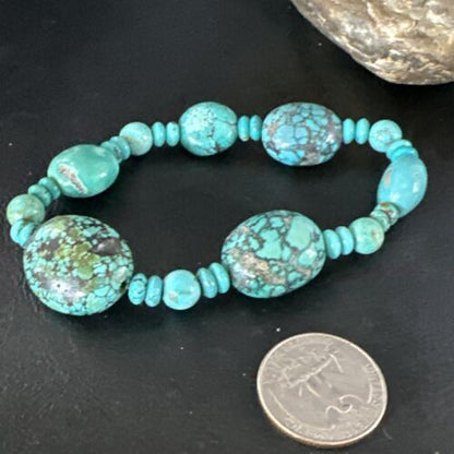 Women's Blue Turquoise Stretch Stone Bracelet | 7" | Authentic Native American Handmade | 15240