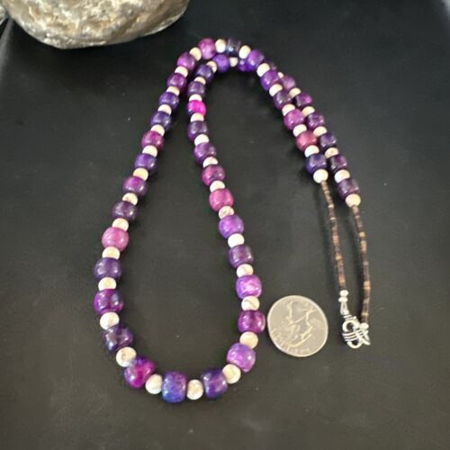 Navajo Purple Sugilite Bead Jasper Necklace | Sterling Silver | 29" | Authentic Native American Handmade | 15347