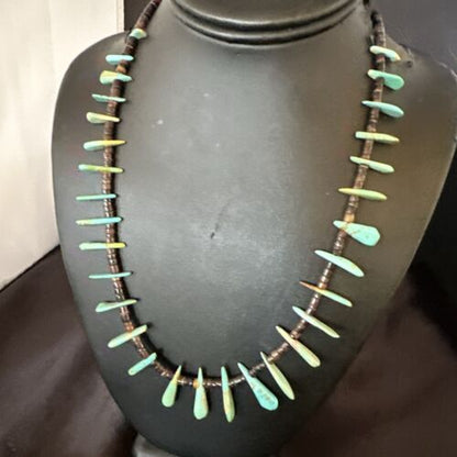 Navajo Green Turquoise Bone Bead Necklace | Sterling Silver | 20" | Authentic Native American Handmade | 17636