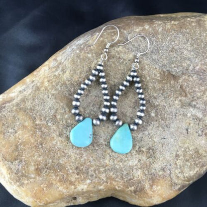Navajo Blue Cluster Turquoise Dangle Earrings | Sterling Silver | 2" | Authentic Native American Handmade | 1983