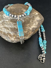 Navajo Kingman Turquoise Pendant Necklace | Sterling Silver | Native American Handmade | 14827