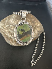 Navajo Green Turquoise Necklace | Sterling Silver | Authentic Native American Handmade | 15036