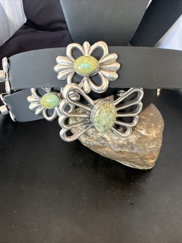 Men's Green Royston Turquoise Concho Belt | Sterling Silver Navajo Tufa | Authentic Native American Handmade | 16789